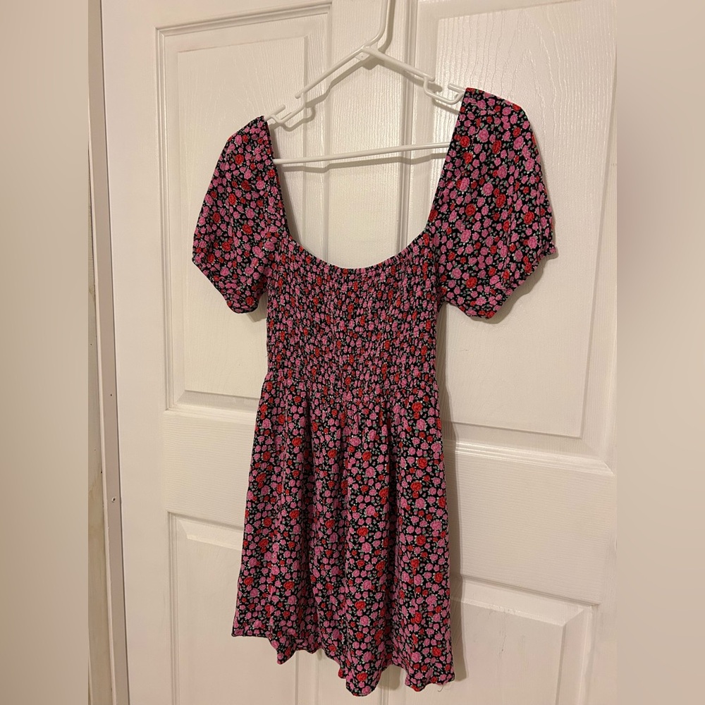 Lumiere Pink and Black Floral Mini Dress